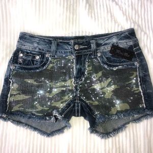 Miss Me Camo Sequin Shorts